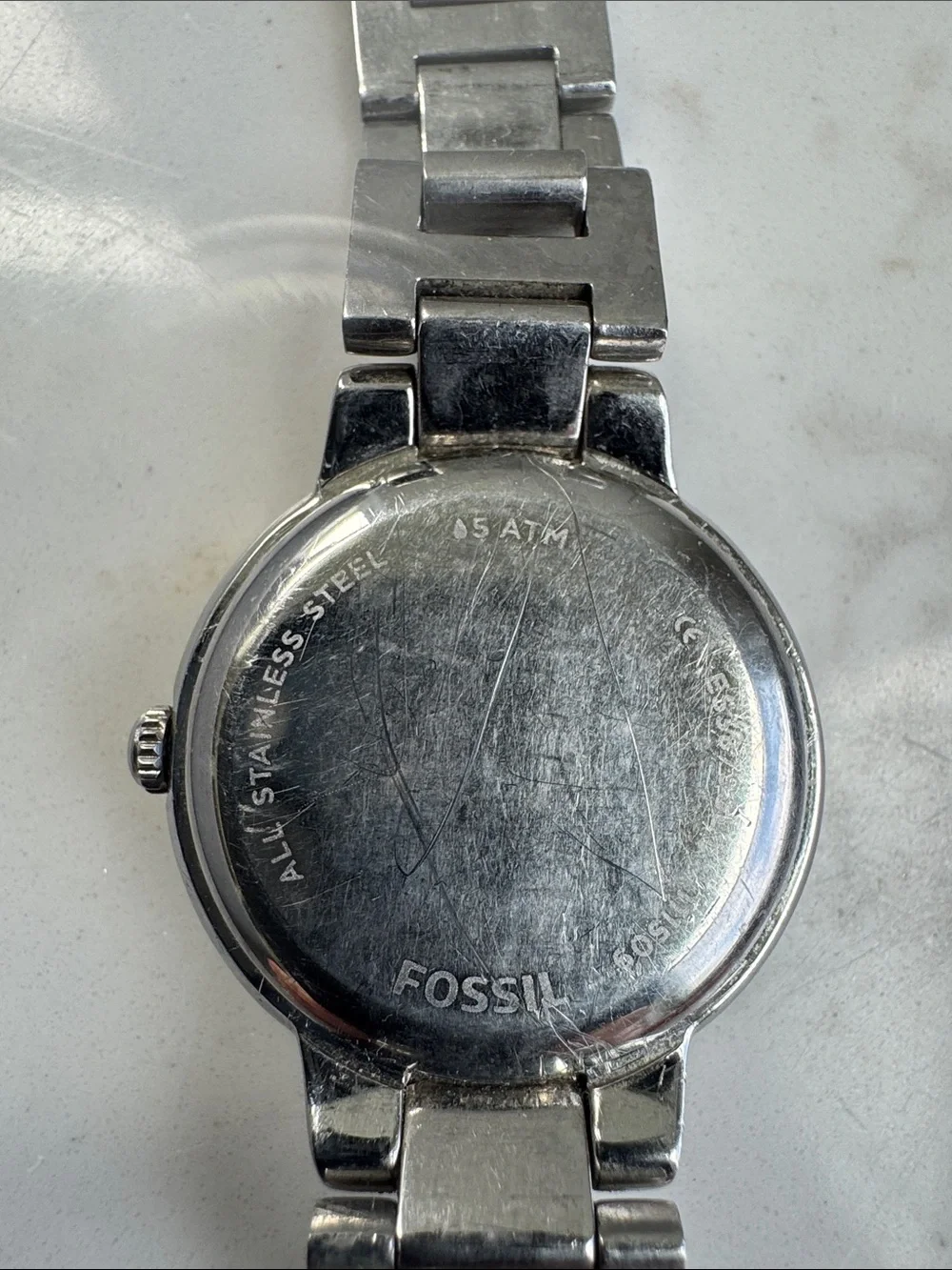 Fossil Virginia Stainless Steel 3 hand watch Pink Dial Crystals